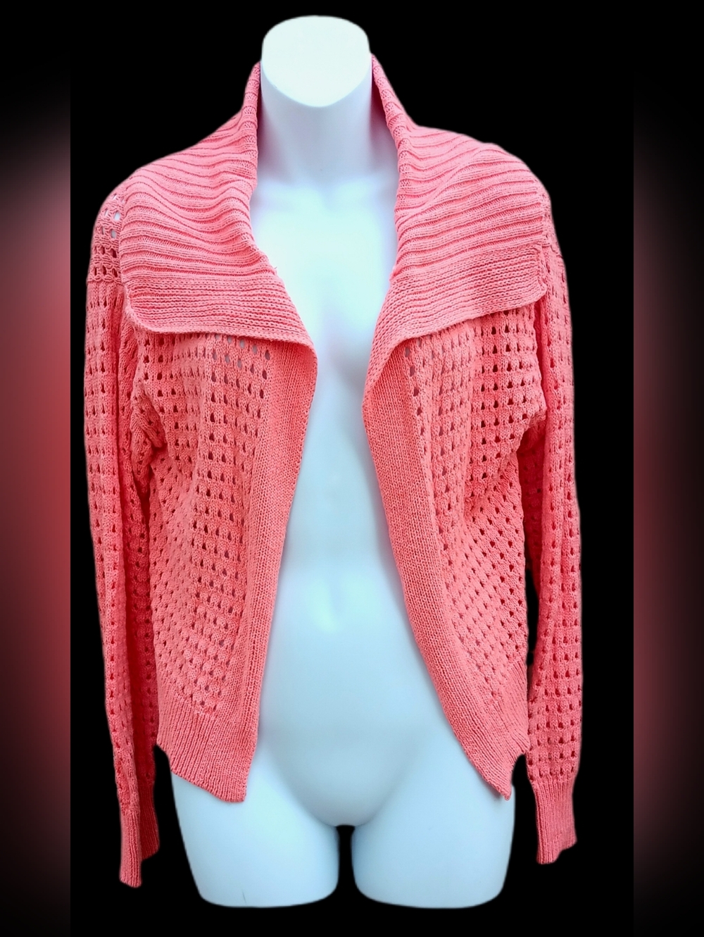 Cropped Cardigan Sweater Salmon Open Front Long Sleeves Size M